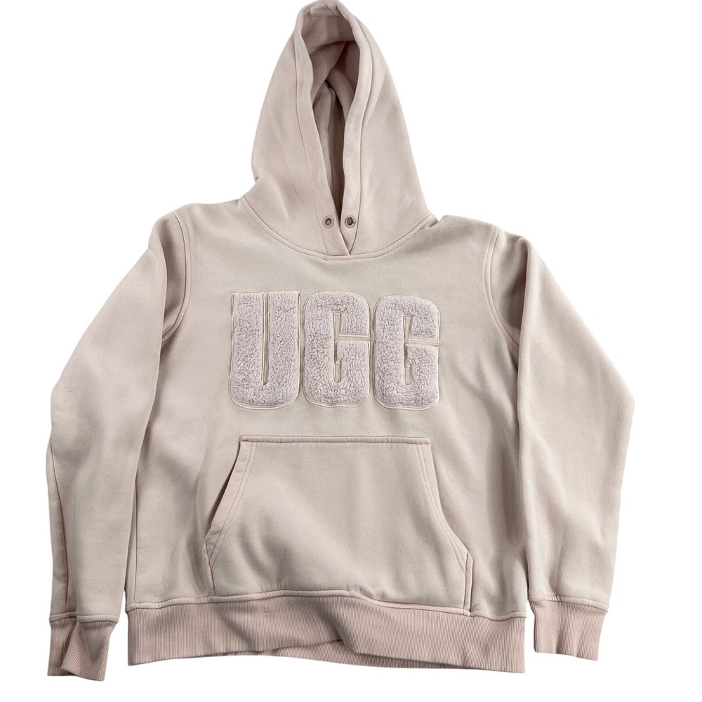 UGG Sherpa Logo Fleece Pullover Hoodie S Pink Women Loungewear Athleisure Cozy